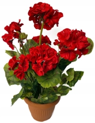 Doniczka Bukiet Pelargonia Czerwona Kompozycja Sztuczne Kwiaty