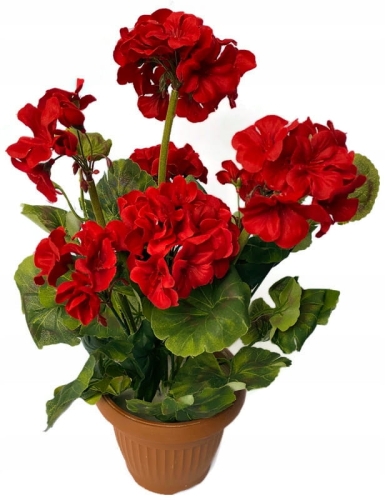 Doniczka Bukiet Pelargonia Czerwona Kompozycja Sztuczne Kwiaty