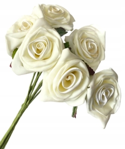 Piankowe Róże Bukiet Kremowy 6 Gałązek Kwiaty Sztuczne