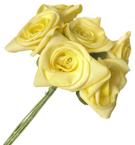 Piankowe Róże Bukiet Żółty 6 Gałązek Kwiaty Sztuczne