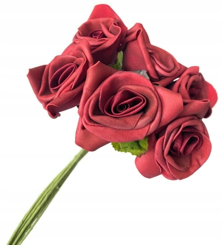Piankowe Róże Bukiet Czerwone 6 Gałązek Kwiaty Sztuczne