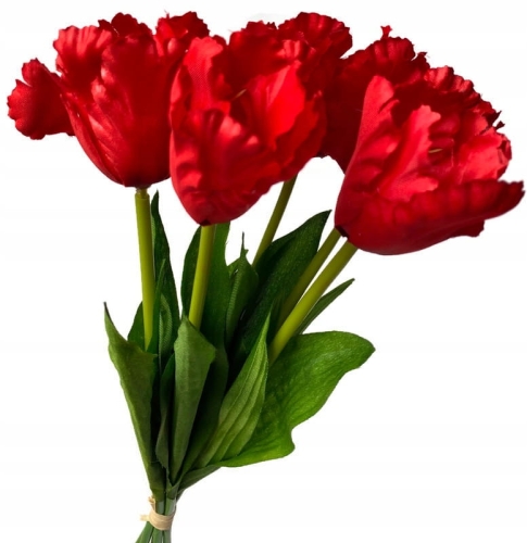 Sztuczny Bukiet Kwiatów Tulipan Czerwony Strzępiasty 6 Gałązek Wiosna