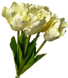 Sztuczny Bukiet Kwiatów Tulipan Biały Strzępiasty 6 Gałązek