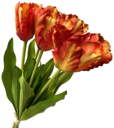 Sztuczny Bukiet Kwiatów Tulipan Pomarańczowy Strzępiasty 6 Gałązek