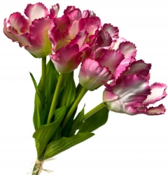 Sztuczny Bukiet Kwiatów Tulipan Różowy Strzępiasty 6 Gałązek