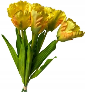 Sztuczny Bukiet Kwiatów Tulipan Żółty Strzępiasty 6 Gałązek