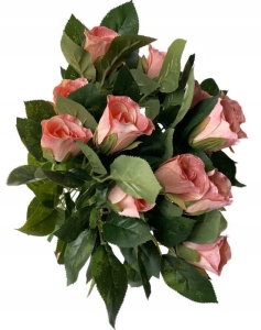 Sztuczny Bukiet Łososiowych Róż 14 Główek Premium Kompozycja