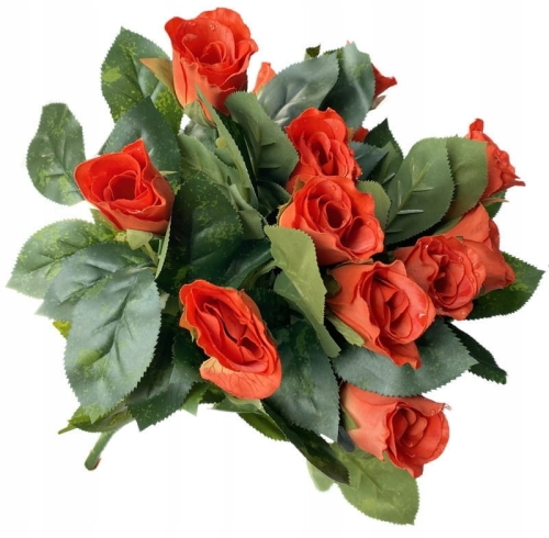 Sztuczny Bukiet Pomarańczowych Róż 14 Główek Premium Kompozycja Na Cmentarz