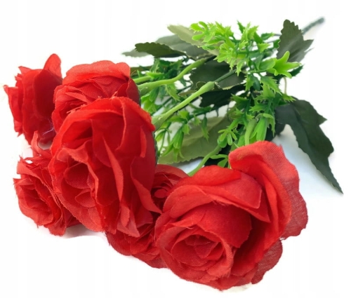 Sztuczny Bukiet Kwiatów Róż 6 Gałązek Czerwonych