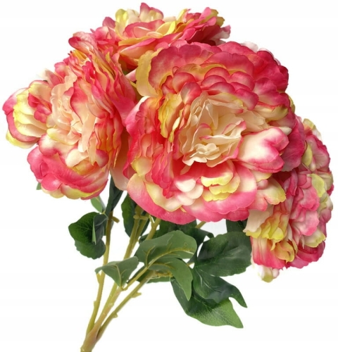 Sztuczny Bukiet Kwiatów Piwonii Różowych 5 Gałązek Kompozycja