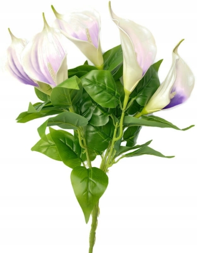 Sztuczny Bukiet Kwiatów Cantedeskia Kalla 5 Gałązek Fioletowych Wazon Kompozycja