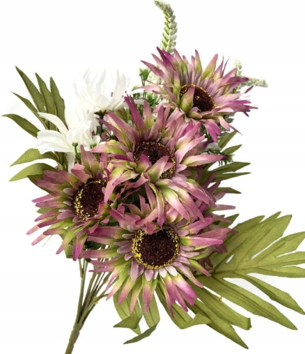 Sztuczny Bukiet Kwiatów Różowy Gerbera Stokrotka 14 Gałązek Stroik