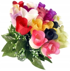 Sztuczny Bukiet Róż Mix Kolorów 24 Główek Premium Kompozycja