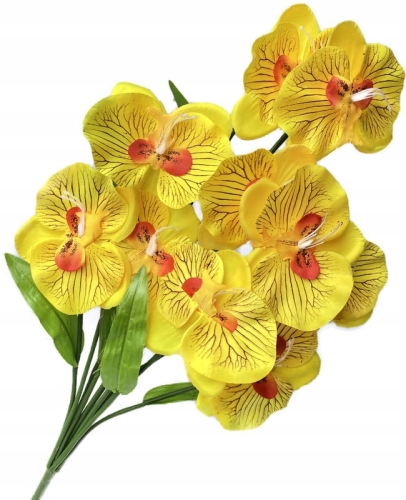 Kwiat Sztuczny Storczyk Żółty Bukiet 10 Gałązek Do Stroików Gałązki Wazon