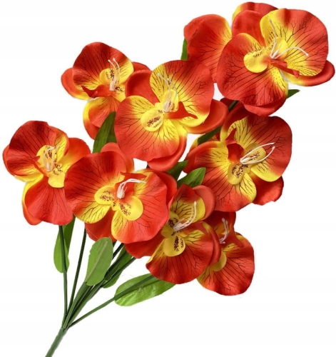 Kwiat Sztuczny Storczyk Czerwony Bukiet 10 Gałązek Do Stroików Wazon Gałązki