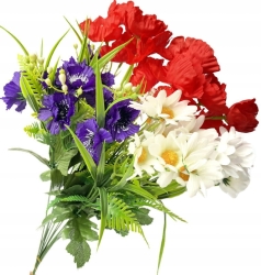 Sztuczny Bukiet Kwiatów Maki Chabry Margerytki 12 Gałązek Do Wazonu