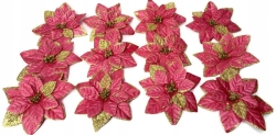 Różowa Gwiazda Betlejemska Poinsecja Brokatowa 12 Główek Święta sztuczne kwiaty