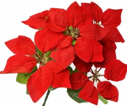 Czerwony Bukiet Poinsecji Gwiazda Betlejemska Welwet 5 Gałązek Boże Narodzenie Kwiat Sztuczny