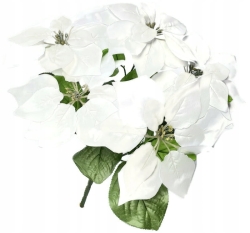 Biały Bukiet Poinsecji Gwiazda Betlejemska Welwet 5 Gałązek Boże Narodzenie Kwiat Sztuczny