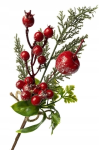 Ozdoba Świąteczna Pik Gałązka Boże Narodzenie Jabłko Głóg Kwiat Sztuczny