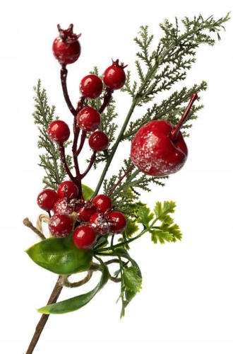 Ozdoba Świąteczna Pik Gałązka Boże Narodzenie Jabłko Głóg Kwiat Sztuczny