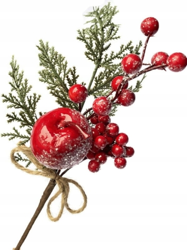 Ozdoba Świąteczna Pik Gałązka Boże Narodzenie Jabłko Głóg Kwiat Sztuczny Dekoracja Ozdoba
