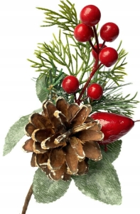 Ozdoba Świąteczna Pik Gałązka Boże Narodzenie Szyszka Jarzębina Kwiat Sztuczny