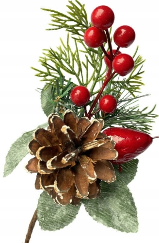 Świąteczny Pik Gałązka Boże Narodzenie Szyszka Jarzębina Kwiat Sztuczny Dekoracja Na Choinkę