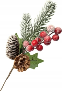 Ozdoba Świąteczna Pik Gałązka Boże Narodzenie Szyszka Jarzębina Kwiat Sztuczny