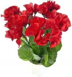 Sztuczny Bukiet Kwiatów Czerwonych Pelargonii W Doniczce Kompozycja