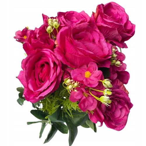 Sztuczny Bukiet Róży Różowy 7 Główek Dekoracja Ze Sztucznych Kwiatów Do Wazonu Gałązki Hurt