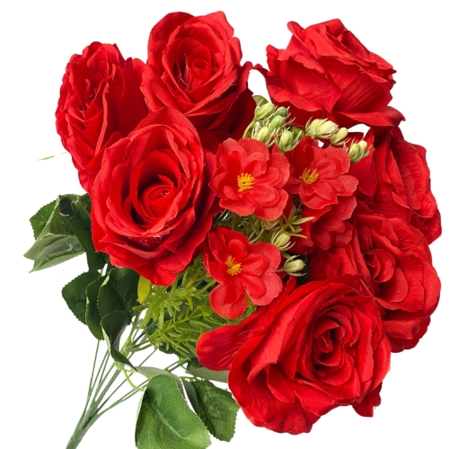 Sztuczny Bukiet Róży Czerwony 7 Główek Dekoracja Ze Sztucznych Kwiatów Do Wazonu Gęsta Piękna