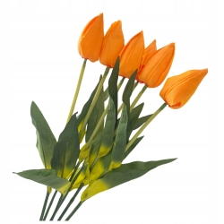Sztuczne Kwiaty Bukiet Tulipanów Pomarańczowych Ozdoba 6 Gałązek Tulipan