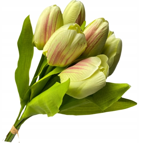 Kwiat Sztuczny Tulipan W Bukiecie 7 Główek Zielonych Tulipana Wielkanoc Stroik Wiosna
