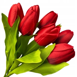 Kwiat Sztuczny Tulipan W Bukiecie 7 Główek Czerwonych Tulipana Wielkanoc