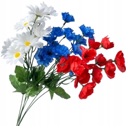 Bukiecik Sztucznych Kwiatów Margaretka Chabry Maki Mix 6 Gałązek Do Wazonu