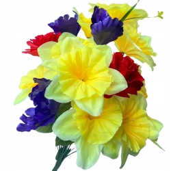 Sztuczny Bukiet Kwiatów Róża Żonkil Irys 18 Gałązek Kompozycja Wiosenna