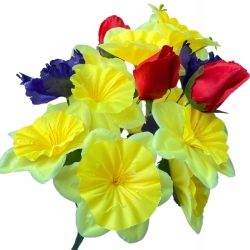 Sztuczny Bukiet Kwiatów Róża Żonkil Irys 18 Gałązek Kompozycja Wiosenna