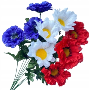 Bukiecik Kwiatów Sztucznych Margerytka Chabry Maki Mix 3 Gałązek Wazon Wiosna