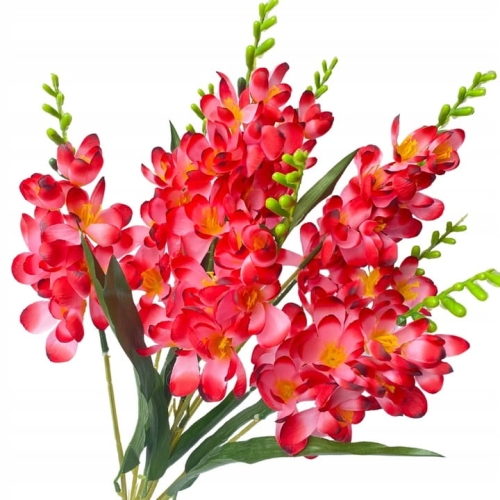 Sztuczny Bukiet Kwiatów Frezji Czerwonych 9 Gałązek Do Kompozycji i Stroików