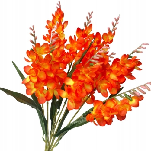 Sztuczny Bukiet Kwiatów Frezji Pomarańczowych 9 Gałązek Do Kompozycji i Stroików