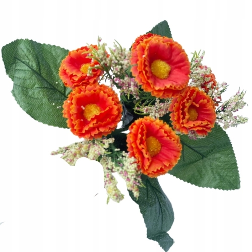 Sztuczny Bukiecik Kwiatów Czerwonych Stokrotka 7 Gałązek Do Stroików i Kompozycji Roślina Cmentarz