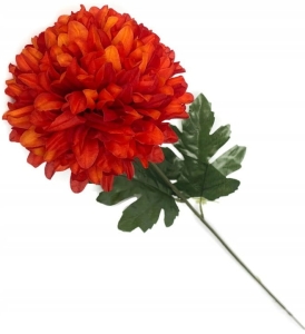 Chryzantema Czerwona=Ognista Z Łodygą 6 Cali Kwiat Sztuczny