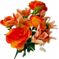 Róża Lilia Bukiet 11 Gałązek Pomarańczowy Dekoracja Stroik Wazon Sztuczne Kwiaty Wazon