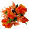 Róża Lilia Bukiet 11 Gałązek Pomarańczowy Dekoracja Stroik Wazon Sztuczne Kwiaty Dekoracja Mieszkanie
