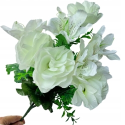 Róża Lilia Bukiet 11 Gałązek Biały Dekoracja Stroik Wazon Sztuczne Kwiaty