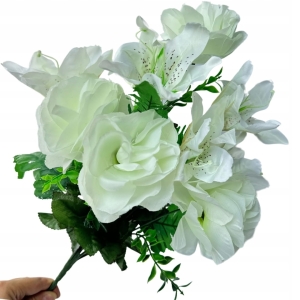Róża Lilia Bukiet 11 Gałązek Biały Dekoracja Stroik Wazon Sztuczne Kwiaty