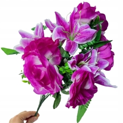 Róża Lilia Bukiet 11 Gałązek Fioletowy Dekoracja Stroik Wazon Sztuczne Kwiaty