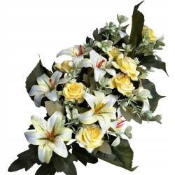 Sztuczne Kwiaty Róża Lilia Bukiet 18 Gałązek Bukiecik Palemka Ozdoba Do Wazonu