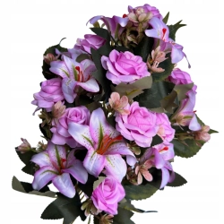 Sztuczne Kwiaty Róża Lilia Bukiet 18 Gałązek Bukiecik Palemka Ozdoba Do Wazonu